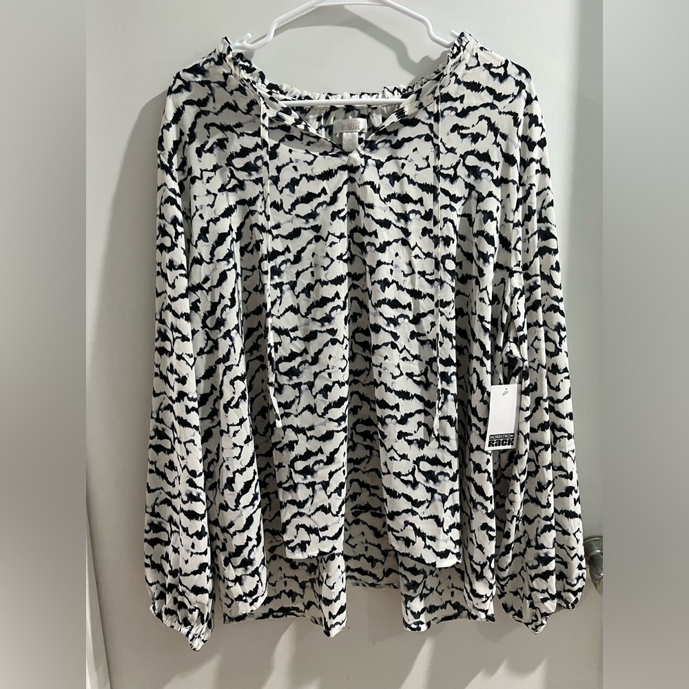 Nordstrom Black & White Printed Long-Sleeve Women's Top, size 3X, new!